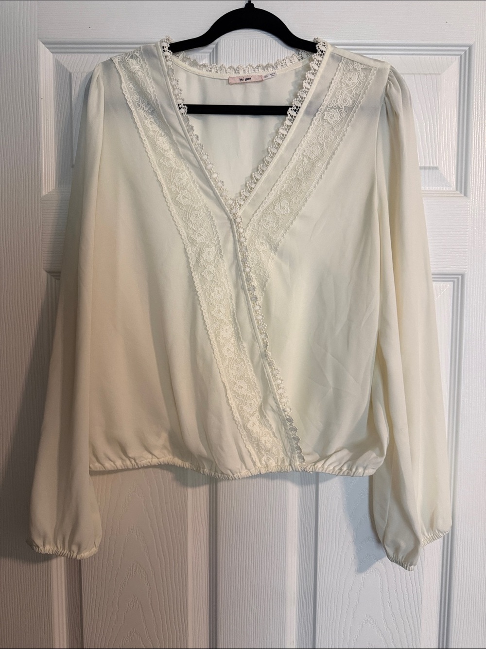 Ivory Lace-Trim V-Neck Blouse - Women Tops
